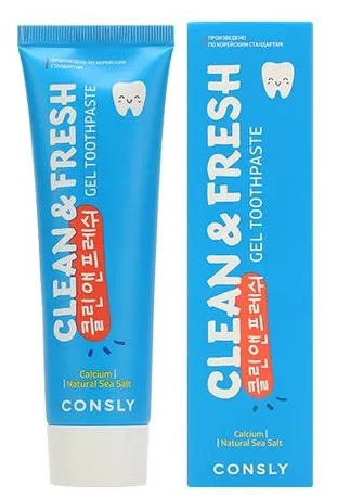 CONSLY, Clean&Fresh, Гелевая зубная паста, реминерализующая  с кальцием и натуральной морской солью, 105 г