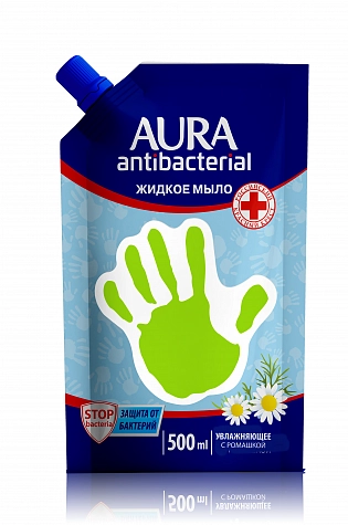 AURA, Мыло жидкое антибактериальное, ромашка, BIO, 500 мл