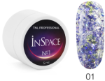 TNL, Гель для дизайна InSpace, светоотражающий с голографическим глиттером №01, оптический фиолетовый, 5 мл