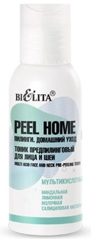 BIELITA, Peel Home, Тоник предпилинговый для лица и шеи, «Мультикислотный», 100мл
