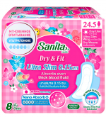 SANITA, Dry&Fit, Супервпитывающие ультратонкие гигиенические прокладки 24.5 см, (8шт/упак)
