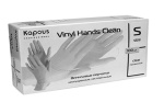 KAPOUS, Виниловые перчатки неопудренные, нестерильные «Vinyl Hands Clean», прозрачные, 100 шт., S