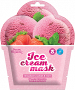 FUNNY ORGANIX, ICE CREAM, Охлаждающая тканевая маска-мороженое для лица STRAWBERRY SORBET & MINT "Морозная свежесть", 22 г