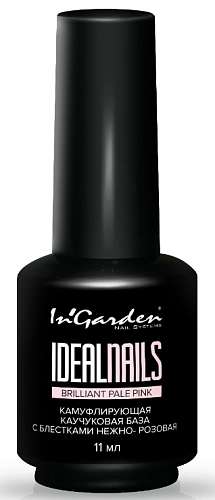 IN'GARDEN, Ideal Nails brilliant, Камуфлирующая каучуковая база с блестками, нежно-розовая, Pale Pink, 11 мл