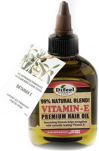 DIFEEL, 99% Natural Vitamin-E Premium Hair Oil, 99% натуральное премиальное масло для волос с витамином Е, 75 мл