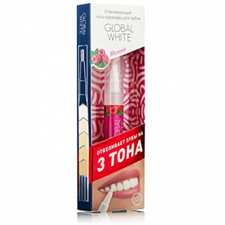 GLOBAL WHITE, Гель-карандаш для зубов отбеливающий, Малина, 5 мл