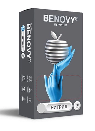 Benovy, Перчатки одноразовые нитриловые, голубые, L, 100 шт/уп