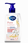 AURA, Pure Cotton, Крем-мыло 2в1 для рук и тела, Хлопок и овсяное молочко, флакон/дозатор, 300 мл