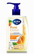 AURA, Pure Cotton, Крем-мыло 2в1 для рук и тела, Хлопок и мёд, флакон/дозатор, 300 мл