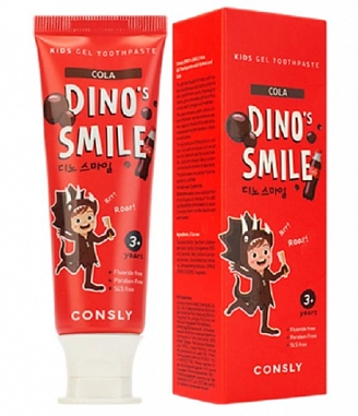 CONSLY, DINO's SMILE, Детская гелевая зубная паста  c ксилитом и вкусом колы, 60г