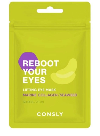 CONSLY, Тканевые маска-патчи с лифтинг эффектом для области вокруг глаз с коллагеном и морскими водорослями, 30 шт