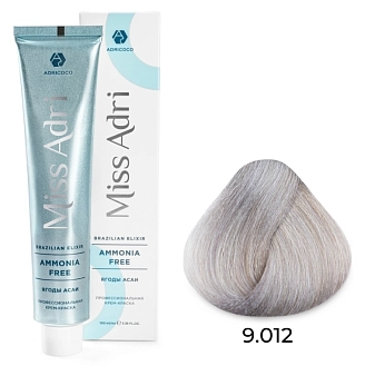 ADRICOCO, Miss Adri Brazilian Elixir, Ammonia free, Крем-краска для волос, №9.012, Очень светлый блонд прозрачный серебристый, 100 мл