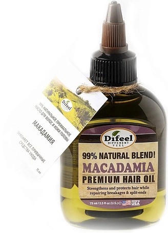 DIFEEL, 99% Natural Macadamia Premium Hair Oil, 99% натуральное премиальное масло для волос с макадамией, 75 мл
