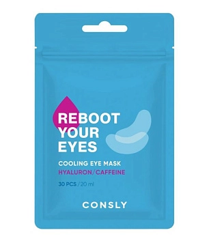 CONSLY, Тканевые маска-патчи для области вокруг глаз охлаждающие с кофеином и гиалуроновой кислотой, 30 шт