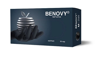 Benovy, Перчатки одноразовые нитриловые, черные, M, 100 шт/уп
