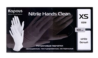 KAPOUS, Нитриловые перчатки неопудренные, текстурированные, нестерильные «Nitrile Hands Clean», черные, XS, (50 пар/упак)