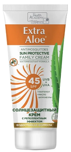 EXRTA  ALOE, Крем солнцезащитный  для всей семьи с репелентным эффектом, SPF 45, туба,100 мл