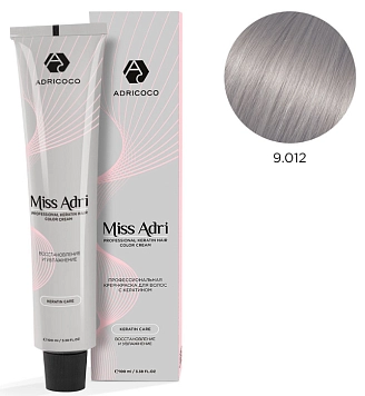 ADRICOCO, Miss Adri, Крем-краска для волос, №9.012, Очень светлый блонд прозрачный серебристый, 100 мл