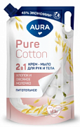 AURA, Pure Cotton, Крем-мыло 2в1 для рук и тела, Хлопок и овсяное молочко, дой-пак, 850 мл