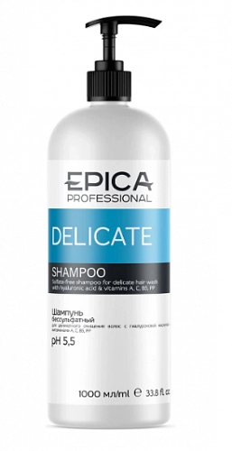 EPICA PROFESSIONAL, DELICATE, Бессульфатный шампунь для деликатного очищения с гиалуроновой кислотой, 1000 мл