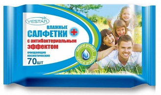 VESTAR, Влажные салфетки, очищающие с антибактериальным эффектом, 70 шт/упак 