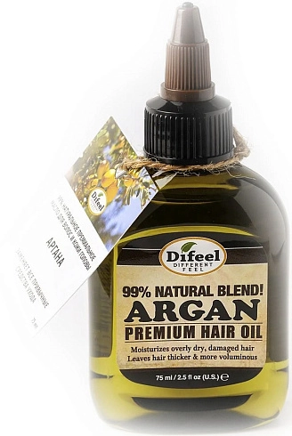 DIFEEL, 99% Natural Argan Premium Hair Oil, 99% натуральное премиальное масло для волос с арганой, 75 мл, (L)