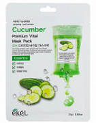 EKEL, Cucumber Premium Vital Mask Pack, Антивозрастная тканевая маска для лица с экстрактом огурца, 25 мл