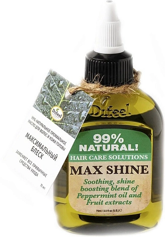 DIFEEL, 99% Natural Hair Care Solutions Max Shine, 99% натуральное масло для волос, максимальный блеск, 75 мл