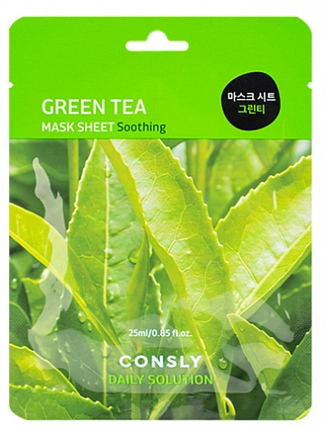 CONSLY, Тканевая маска для лица с экстрактом листьев зелёного чая, 25 мл