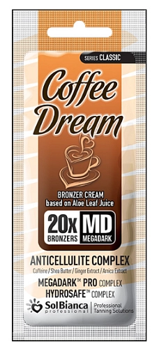 SOLBIANCA,  Крем - автозагар “Coffee Dream”20х bronzers с кофеином, маслом Ши, экстр. имбиря и арники, 15 мл