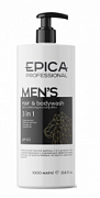 EPICA PROFESSIONAL, MEN'S 3 in 1, Мужской гель для душа, шампунь и кондиционер с охл эффектом, с маслом апельсина, 1000 мл