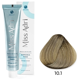ADRICOCO, Miss Adri Brazilian Elixir, Ammonia free, Крем-краска для волос, №10.1, Платиновый блонд пепельный, 100 мл