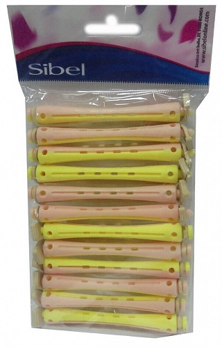SIBEL, Бигуди-коклюшки длинные 80 мм*7 мм, желто-розовые, (12шт/упак)