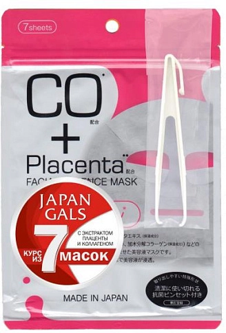 JAPAN GALS, PLACENTA+, Маска с плацентой и коллагеном, 7 шт