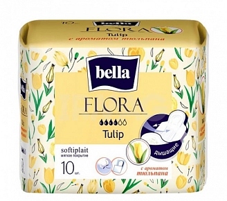 BELLA, Прокладки женские гигиенические впитывающие, bella FLORA Tulip, с ароматом тюльпана, (10 шт/упак)