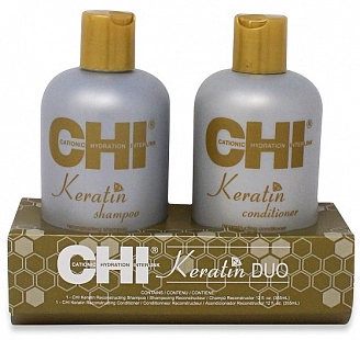 CHI, Keratin Duo, Набор для восстановления поврежденных и ломких волос (Шампунь CHI Keratin, 355 мл + кондиционер CHI Keratin, 355 мл)