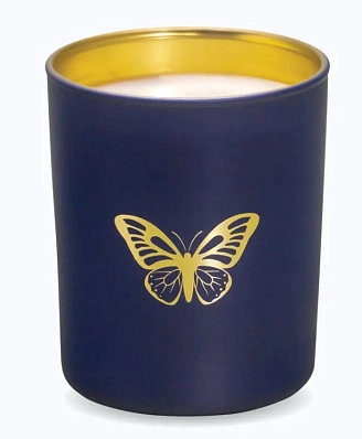 RAKLE, AURA, Ароматическая свеча "Амбра", 120 г (Тёмно-синий стакан, Бабочка)