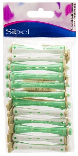 SIBEL, Бигуди-коклюшки короткие 60 мм*6 мм, бело-зеленые, (12шт/упак)