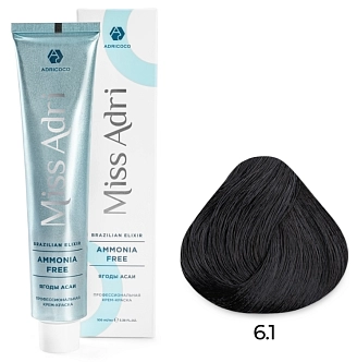 ADRICOCO, Miss Adri Brazilian Elixir, Ammonia free, Крем-краска для волос, №6.1, Темный блонд пепельный, 100 мл