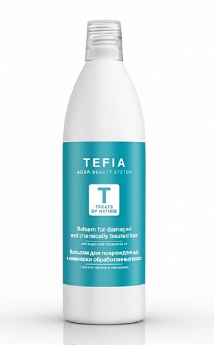 TEFIA, Treats by Nature Бальзам для поврежденных и химически обработанных волос с маслом арганы и ма