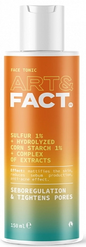 ART&FACT, Тоник для лица (Sulfur 1% + Hydrolyzed Corn Starch 1% + Сomplex of extracts), 150 мл