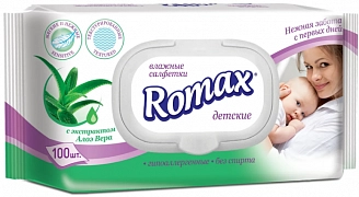 ROMAX, Детские влажные салфетки с экстрактом алое, 100 шт 