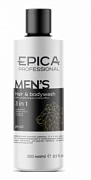 EPICA PROFESSIONAL, MEN'S 3 in 1, Мужской гель для душа, шампунь и кондиционер с охл эффектом, с маслом апельсина, 250 мл