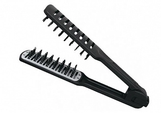 EUROSTIL, Щетка-щипцы пластиковые с натуральной щетиной для выпрямления волос, 2х8 рядов