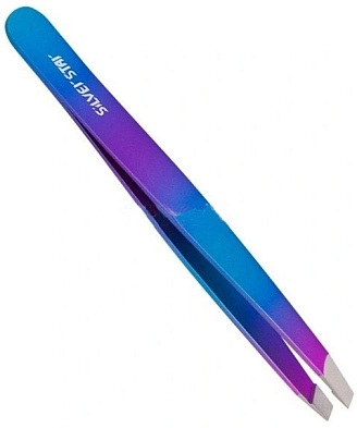SILVER STAR, Пинцет косой, градиент сине-фиолетовый, покрытие софт тач, АТ 9937
