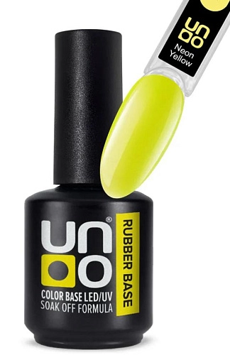 UNO, RUBBER, Камуфлирующее базовое покрытие для гель-лака, Neon Yellow, 12 г