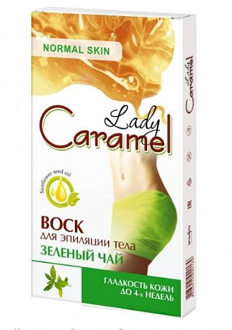 LADY CARAMEL, Воск для эпиляции тела, зеленый чай, полоски, 16 шт