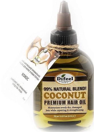 DIFEEL, 99% Natural Coconut Premium Hair Oil, 99% натуральное премиальное масло для волос с кокосом, 75 мл