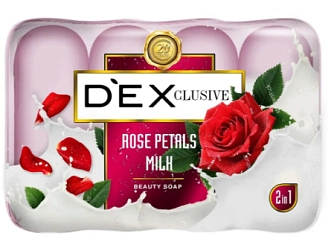 DEXCLUSIVE, Мыло туалетное твердое, Rose petals & Milk 2in1, 4*90 г